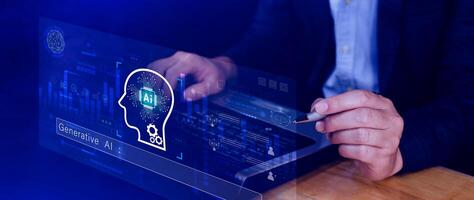 concept, using technology for working tools. Chat with AI, using technology smart robot AI, artificial intelligence to generate something. ai chat photo