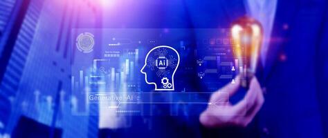 concept, using technology for working tools. Chat with AI, using technology smart robot AI, artificial intelligence to generate something. photo