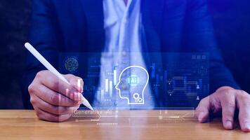 concept, using technology for working tools. Chat with AI, using technology smart robot AI, artificial intelligence to generate something. tech photo