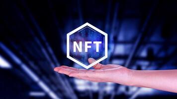 NFT non fungible token for crypto art blockchain technology concept. , investing or trading NFT on cryptocurrency, digital asset, art work and digital ledger. photo