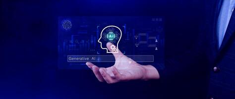 concept, using technology for working tools. Chat with AI, using technology smart robot AI, artificial intelligence to generate something. prompt photo