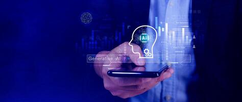 concept, using technology for working tools. Chat with AI, using technology smart robot AI, artificial intelligence to generate something. LLMs, prompt photo