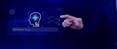 concept, using technology for working tools. Chat with AI, using technology smart robot AI, artificial intelligence to generate something photo
