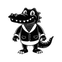 Friendly cartoon alligator wearing suit standing smiling for professional presentations vector