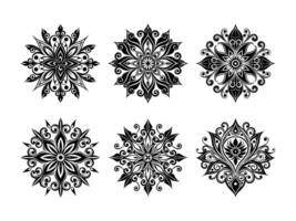 Elegant set of six black and white floral ornamental design elements isolated on white background vector