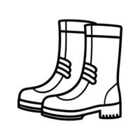 Black and white line art illustration of two boots side by side, simple outline style, minimal footwear design, white background vector