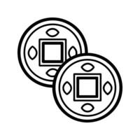 Two Overlapping Black Outline Chinese Coins Square Center Design vector