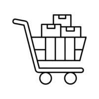 Shopping Cart Filled with Cardboard Boxes Line Art vector