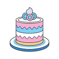 Colorful cartoon layer cake with frosting and decorative elements on a white background vector
