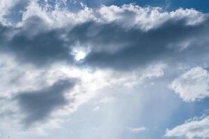 white clouds on blue sky. Blue sky backgrond nature. beautiful aerial cloudscape view from above, sunny heaven landscape, bright cloudy sky view from buttom with copy space photo