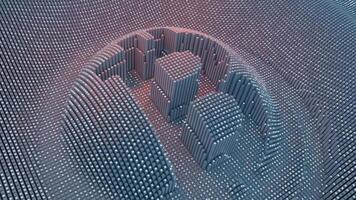 animato bitcoin logo apparendo attraverso 3d digitale colonna struttura video