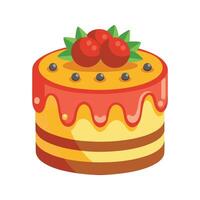 Delicious layered cake decorated with red berries and sweet icing isolated on white background vector