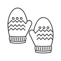 Pair of Winter Mittens Zigzag Pattern Line Art gloves vector