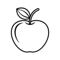Black Outline Drawing of an Apple with Leaf fruit black and white vector