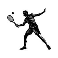 Silhouette illustration of a tennis player serving with racket and ball in action vector