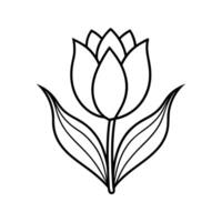 Black and white line art illustration of a single tulip flower, clean and simple botanical outline, white background vector
