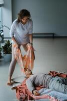 Healing session in a serene studio with a therapist assisting a patient in a laid-back atmosphere on a tranquil morning. photo