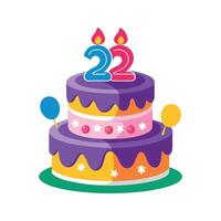 Colorful birthday cake with candles number twenty two isolated on white background vector