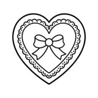Black and White Heart Shaped Box with Bow Line Art vector