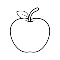 Simple black and white line drawing of an apple with a leaf, clean outline style, minimal details, isolated on white background vector