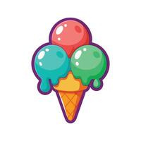 Delicious cartoon ice cream cone with three colorful scoops isolated on white vector