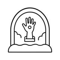 Hand Emerging from Tomb Archway Black Line Art grave vector