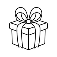 Black Outline Gift Box with Large Bow Icon present vector
