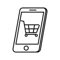Smartphone Displaying Shopping Cart Icon Black Outline vector