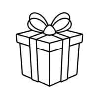 Black Outline Gift Box with Bow Top View Simple Icon vector