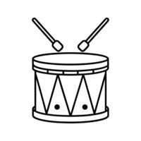 Black and White Line Drawing of a Drum with Drumsticks vector