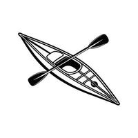 A black and white line art illustration of a kayak with paddles crossing it vector