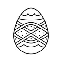 Black and white line art illustration of an Easter egg with geometric patterns, clean outline design, symmetrical shapes, white background vector