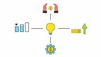 Light Bulb With Pop Up Business Finance Icon Animation. 4k Animation With Alpha Channel And Transparent Background video