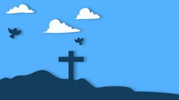 Crosses And Flying Doves In A Blue Background, Symbolizing Ascension Day. 4k Animation video
