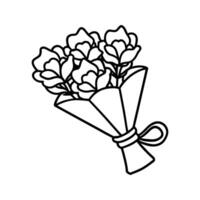 Black and White Line Drawing Flower Bouquet Wrapped in Paper vector