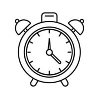 Black outline illustration of an alarm clock, simple line art icon, classic twin bell design, time management theme, white background vector