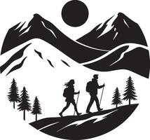 The illustration features three mountain ridges flowing horizontally across the circle vector