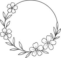 Elegant Hand Drawn Floral Wreath Frame with Simple Flowers and Leaves for Wedding and Invitation Design vector