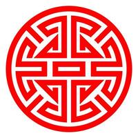 Intricate Red Chinese Knot Mandala with Geometric Patterns and Symbolic Harmony vector