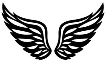 Symmetrical black angel wings with tribal style lines and curved feather shapes on white background vector