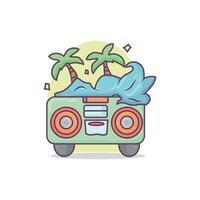 Beach Radio with Palm Trees and Waves vector