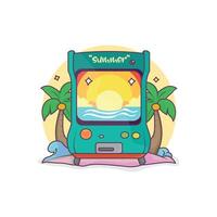Arcade machine with summer theme vector
