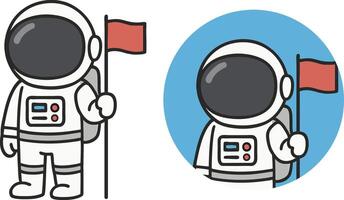 Flat icon of an astronaut wearing a spacesuit and holding a flag. Cartoon flat design on transparent background vector
