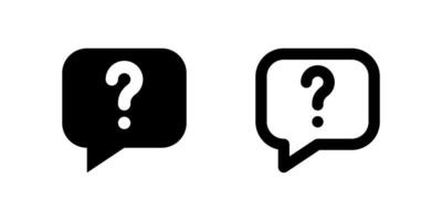 Help Icon Set. A black glyph and outline icon of a speech bubble with a question, indicating support. vector