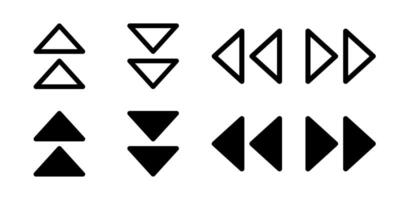 Double Arrow Icon Set. A black glyph and outline icon of double arrows, indicating movement or navigation. vector