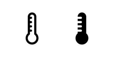Thermometer Icon Set. A black glyph and outline icon of a thermometer, representing temperature measurement. vector