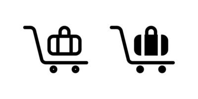 Luggage Cart Icon Set. A black icon of a luggage cart, symbolizing baggage handling in travel or hotels. vector