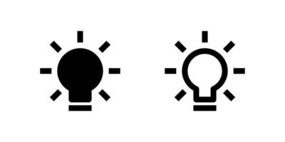 Two black line icons of light bulbs, representing electricity, ideas, innovation, or brightness. Suitable for energy-related apps, creative services, technology, or problem-solving concepts. vector