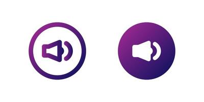 Volume Speaker Icon Set. A purple gradient icon of a speaker with sound waves, indicating volume control in media players. vector