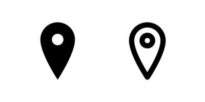 Contact Us Location Icon Set. A black glyph and outline icon of a location pin, representing store or address details. vector